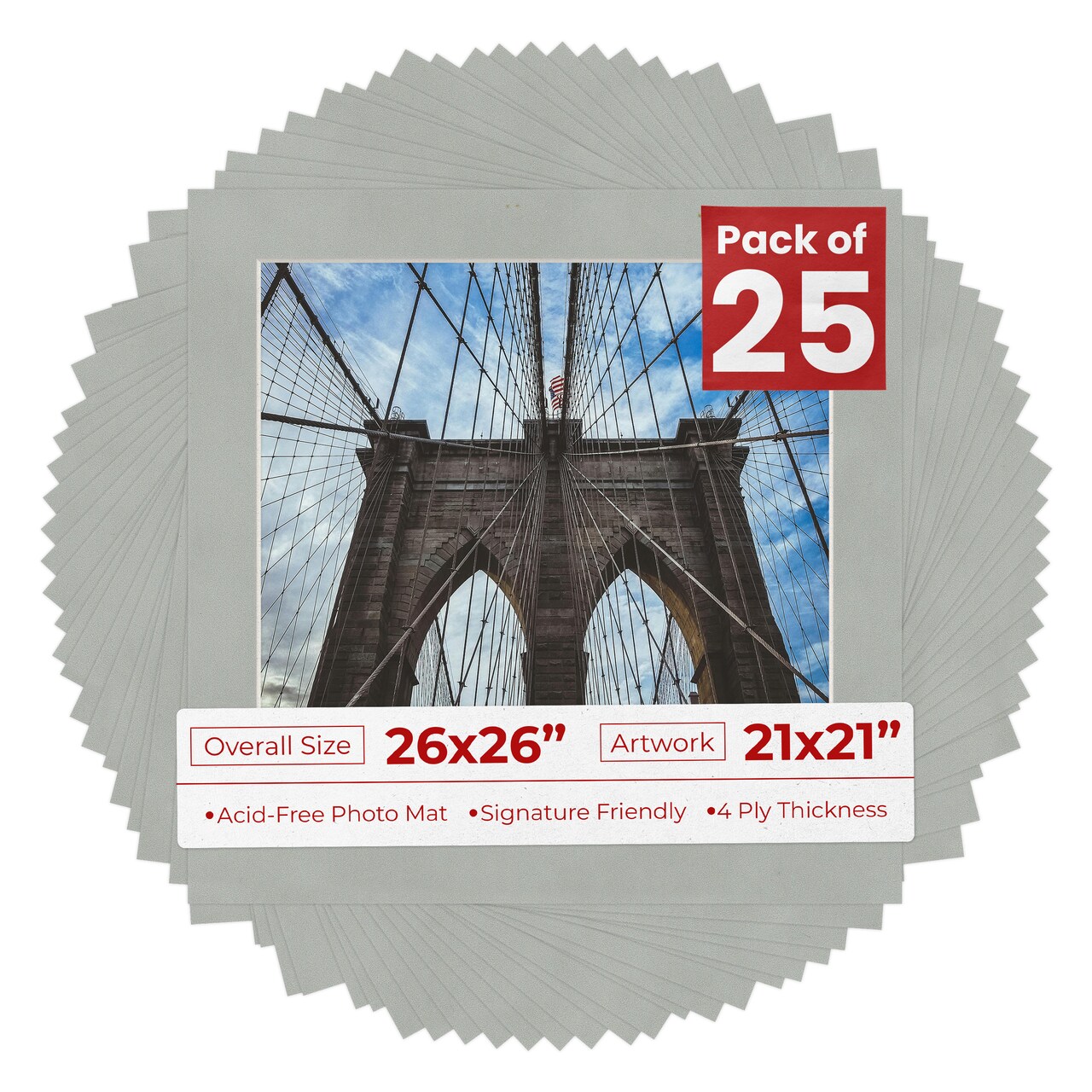 Light Grey Suede Mat Board for 26x26 Frames - Fits 21x21 Photos